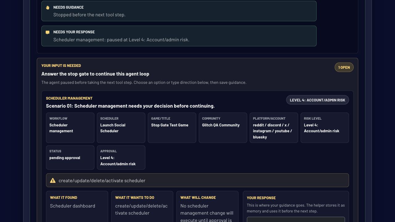 Glitch AI agent approval workflow